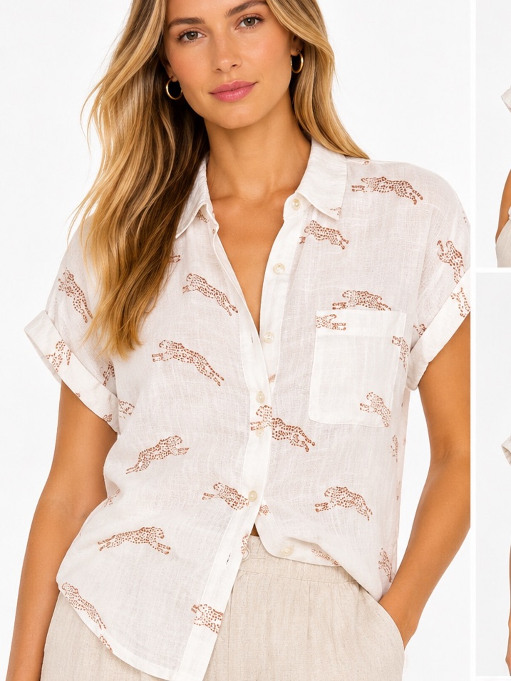 Rails Whitney Golden Cheetah Linen Blend Button Down Shirt Size M
